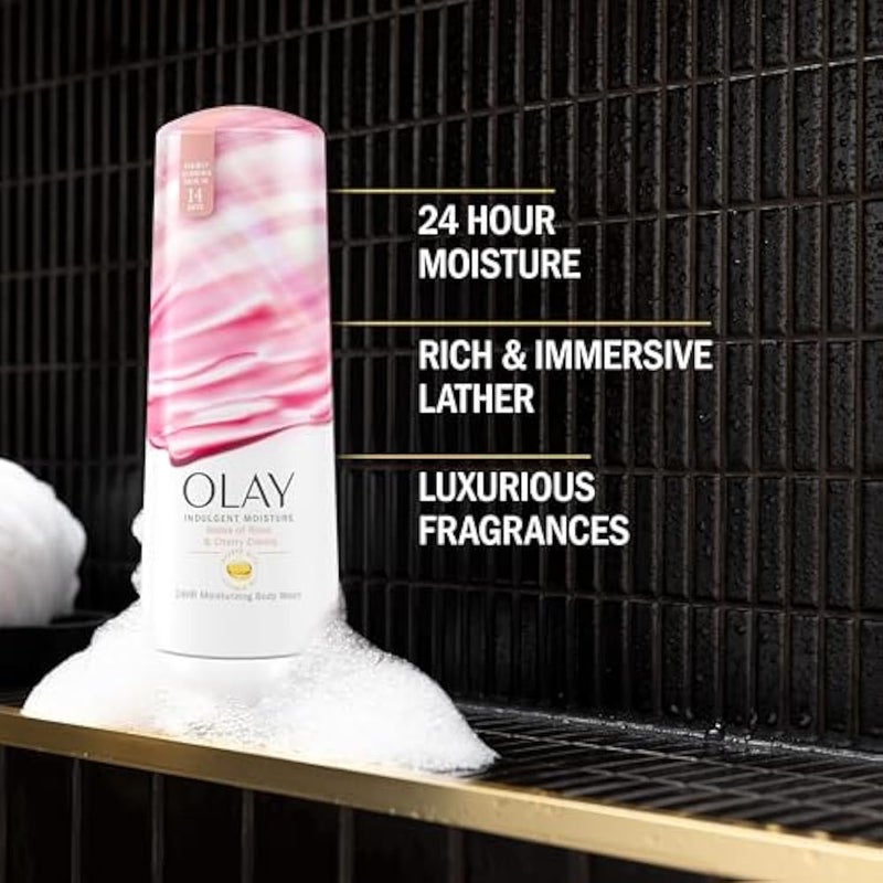 Olay Indulgent Moisture Body Wash for Women, Infused with Vitamin B3, Notes of Rose and Cherry Creme Scent, 20 fl oz - Image 2