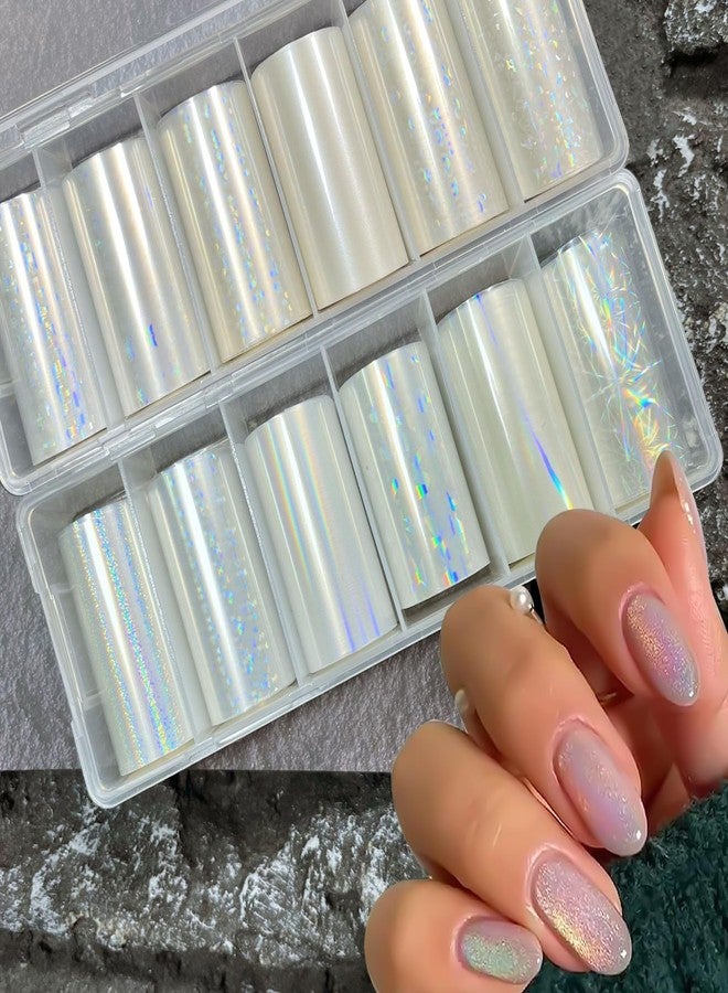 SILPECWEE 2 Boxes Aurora Nail Foil Clear Laser Glass Fragment Nail Transfer Foil for Long Acrylic Nails Starry Sky Holographic Nail Art Foil Stickers Manicure Design for DIY Nails Decoration - Image 1