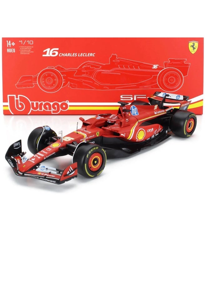 Bburago سيارة ببراغو F1 جائزة إميليا رومانيا الكبرى 2024 فيراري SF-24 #16 تشارلز ليكليرك مصنوعة من الصب (1:18، أحمر/أسود) - Image 1
