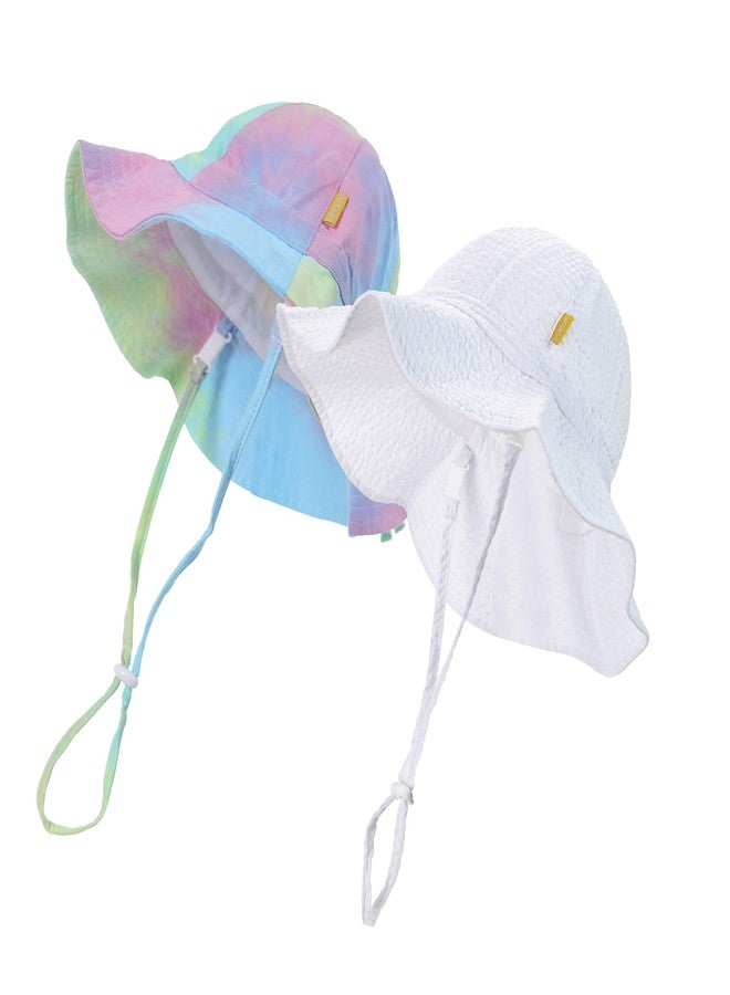DASMINI Baby Girls Sun Hat Cute Flower Toddler Summer Outdoor Infant Beach Wide Brim(white+tie dye2,0-6M) - Image 1