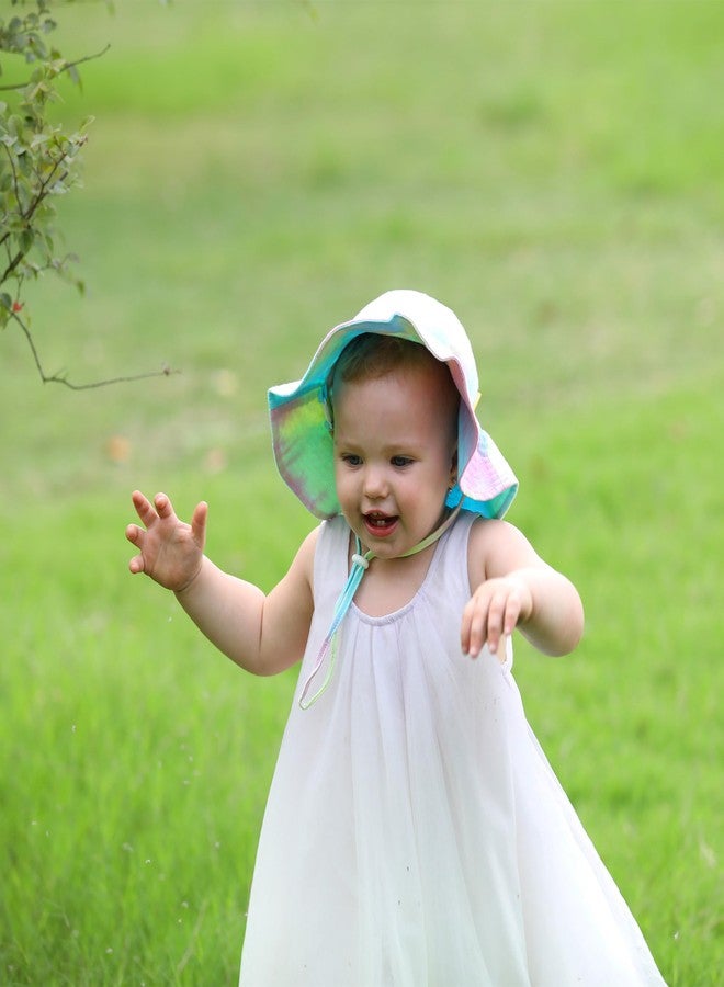DASMINI Baby Girls Sun Hat Cute Flower Toddler Summer Outdoor Infant Beach Wide Brim(white+tie dye2,0-6M) - Image 5