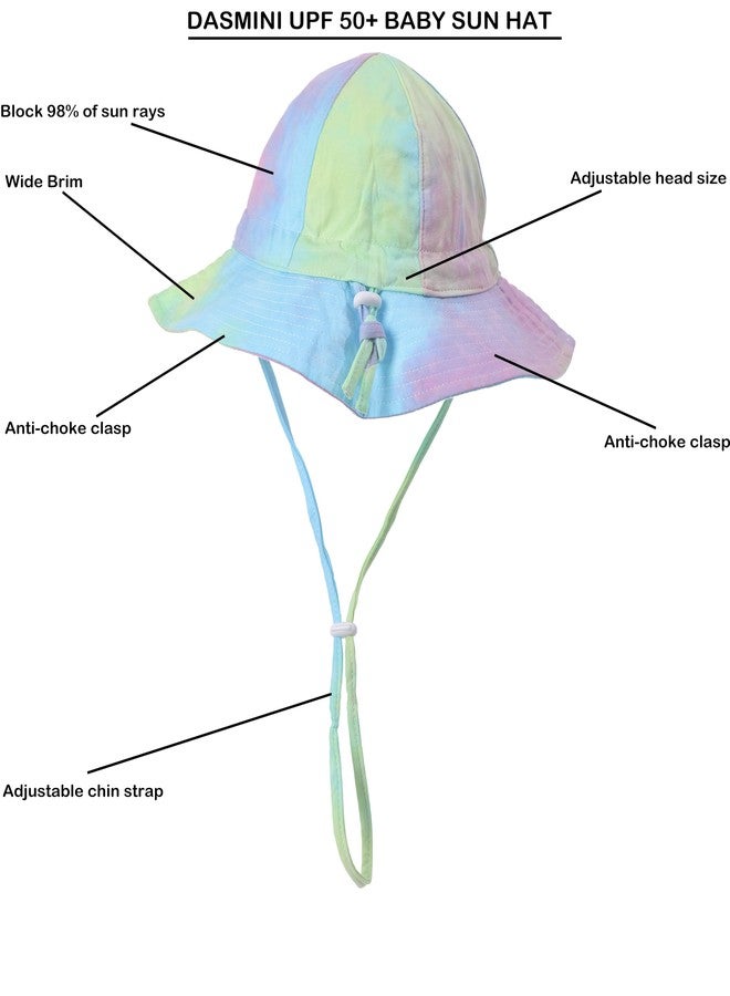 DASMINI Baby Girls Sun Hat Cute Flower Toddler Summer Outdoor Infant Beach Wide Brim(white+tie dye2,0-6M) - Image 3