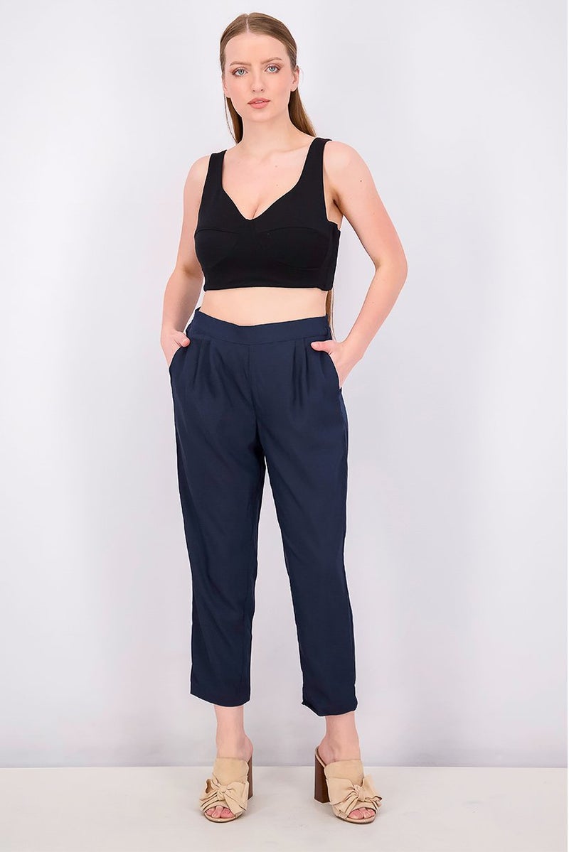 Tchibo سروال تشينو نسائي بقصة عادية بلون سادة، كحلي - Image 3