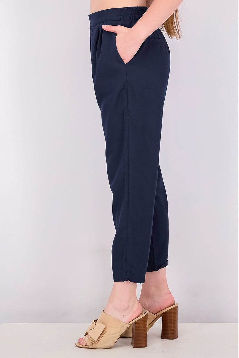 Tchibo Women Regular Fit Plain Pull On Chino Pants, Navy - Image 2