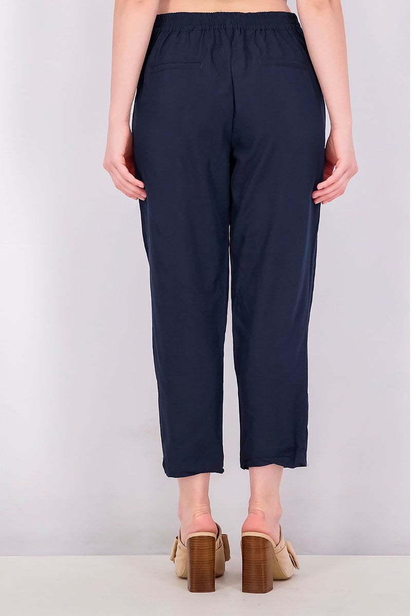 Tchibo Women Regular Fit Plain Pull On Chino Pants, Navy - Image 4