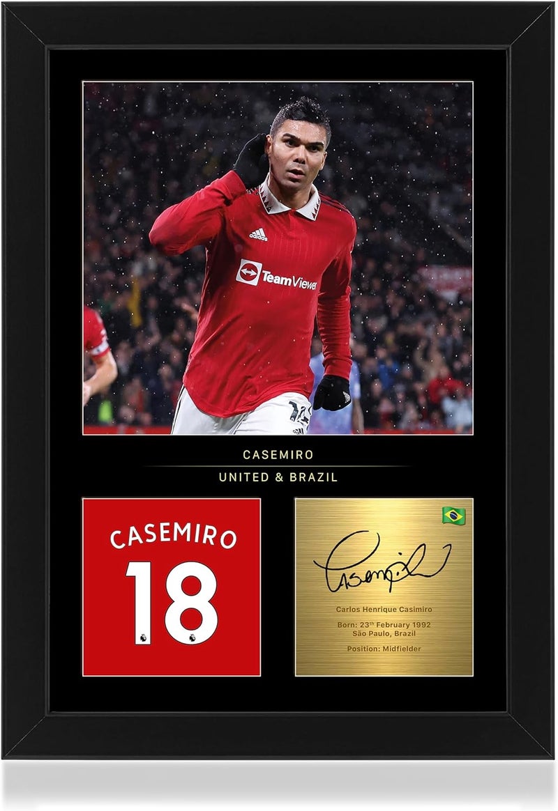 Win FC Carlos Casemiro Framed Photo Display - Reproduced Digital Signature - Gift For Manchester United and Brazil Fans - Image 1