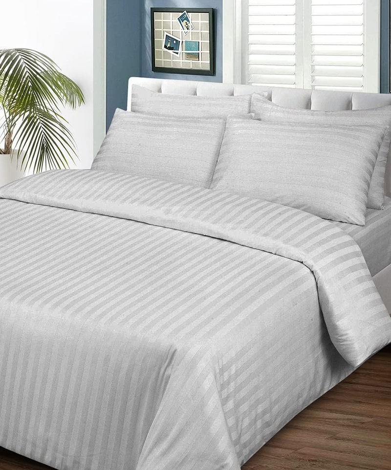 BALAJI EXPORT 1000 Thread Count 3 Piece RajaiDuvetQuilt Cover Set with Zipper 100 Cotton Duvet Cover and Pillow Cover Luxury Duvet Cover SetKing Size Light Grey Stripe - Image 2
