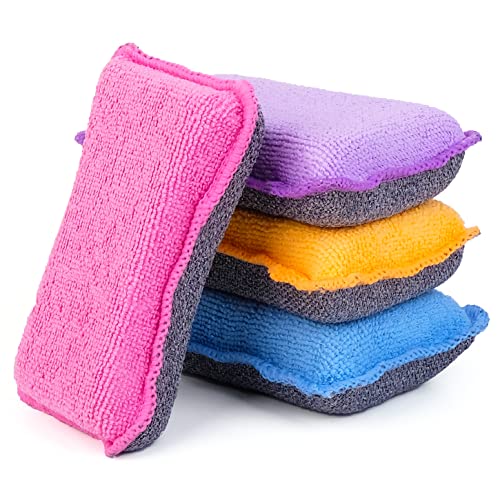 UPSTAR Kitchen Sponges for Dishes, Microfiber Cleaning Scrubber, Non-Scratch Scrubbies for Dishwashing and Bathroom, Size L Pack of 4 - Image 1