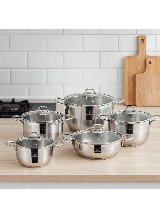 سوفرام طقم قدور سوفرام استيل تركي عالي الجودى غطاء زجاج 10 قطع - Image 1