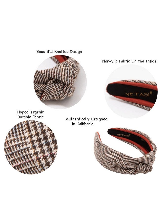 YETASI Brown Women's Headbands - Non-Slip Plaid Knotted Headband with Unique Top Knot Design - Image 4