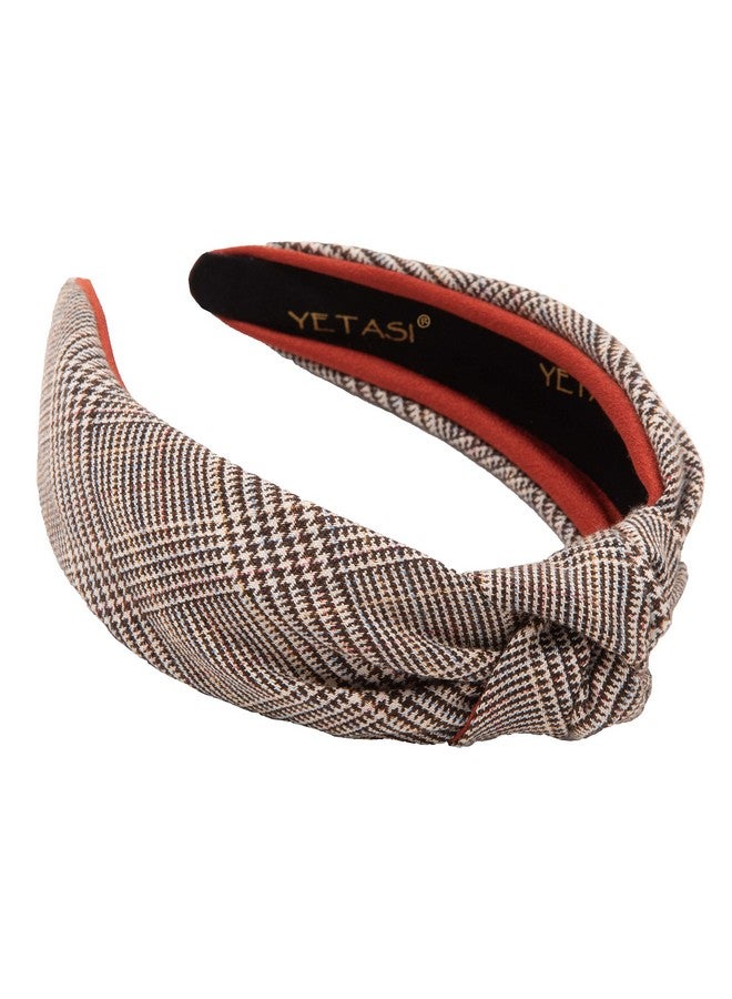 YETASI Brown Women's Headbands - Non-Slip Plaid Knotted Headband with Unique Top Knot Design - Image 1