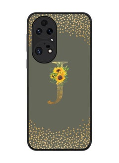 Stylizedd Rugged Black edge case for Huawei P50 Pro Slim fit Soft Case Flexible Rubber Edges Anti Drop TPU Gel Thin Cover - Custom Monogram Initial Letter Floral Pattern Alphabet - J (Olive Green )  - Image 1