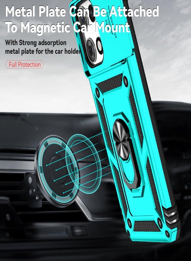 PUSHIMEI for Motorola Moto G 2025 Case, with Slide Camera Cover HD Screen Protector [Military Grade 16ft. Drop Tested] Magnetic Ring Holder Kickstand Protective Phone Case for Motorola Moto G 2025, Mint - Image 3