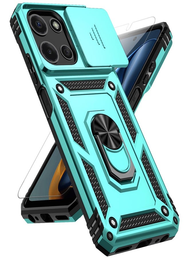 PUSHIMEI for Motorola Moto G 2025 Case, with Slide Camera Cover HD Screen Protector [Military Grade 16ft. Drop Tested] Magnetic Ring Holder Kickstand Protective Phone Case for Motorola Moto G 2025, Mint - Image 1