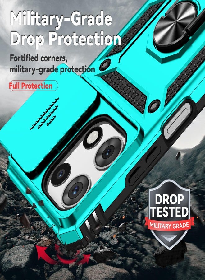 PUSHIMEI for Motorola Moto G 2025 Case, with Slide Camera Cover HD Screen Protector [Military Grade 16ft. Drop Tested] Magnetic Ring Holder Kickstand Protective Phone Case for Motorola Moto G 2025, Mint - Image 4