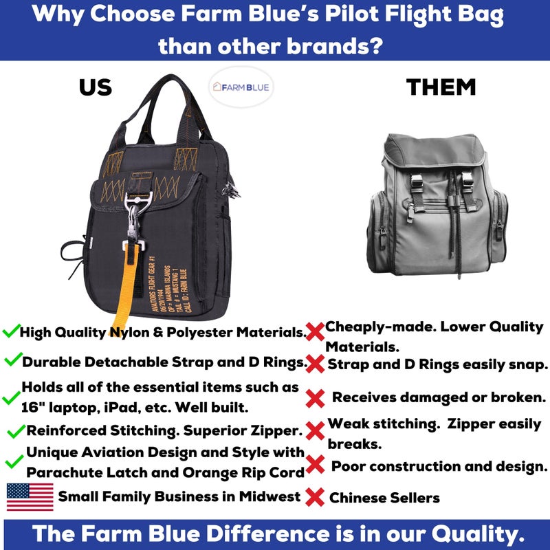 Farm Blue Travel in class with the sturdy Flight Bag #2 -Our Aviators Parachute Style Pilots EDC Bag - Military decorative Para Jump Clip - Sling Crossbody Cell Phone-Men students tots Unisex! -Black - Image 2