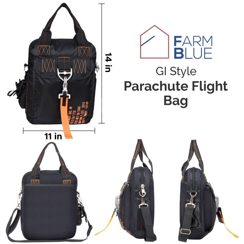 Farm Blue Travel in class with the sturdy Flight Bag #2 -Our Aviators Parachute Style Pilots EDC Bag - Military decorative Para Jump Clip - Sling Crossbody Cell Phone-Men students tots Unisex! -Black - Image 4