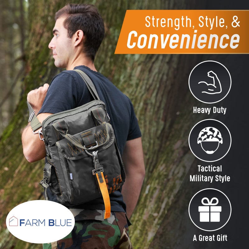 Farm Blue Travel in class with the sturdy Flight Bag #2 -Our Aviators Parachute Style Pilots EDC Bag - Military decorative Para Jump Clip - Sling Crossbody Cell Phone-Men students tots Unisex! -Black - Image 3
