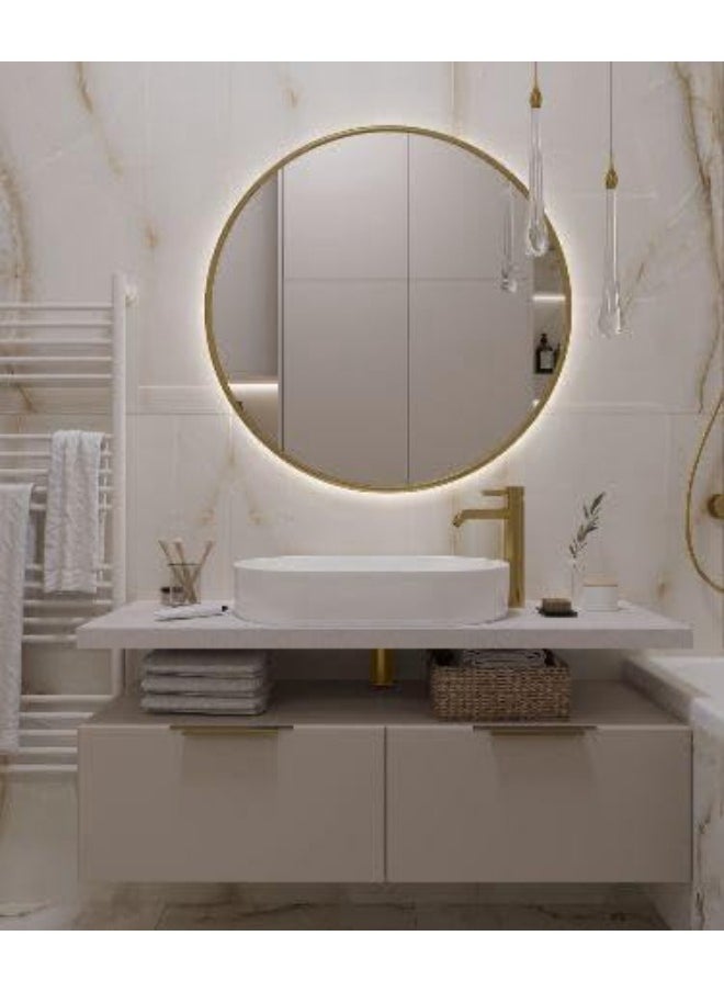 Generic White Led Wall Mirrors With A Golden Metal Frame 70X70X3Cm Gold  - Image 1