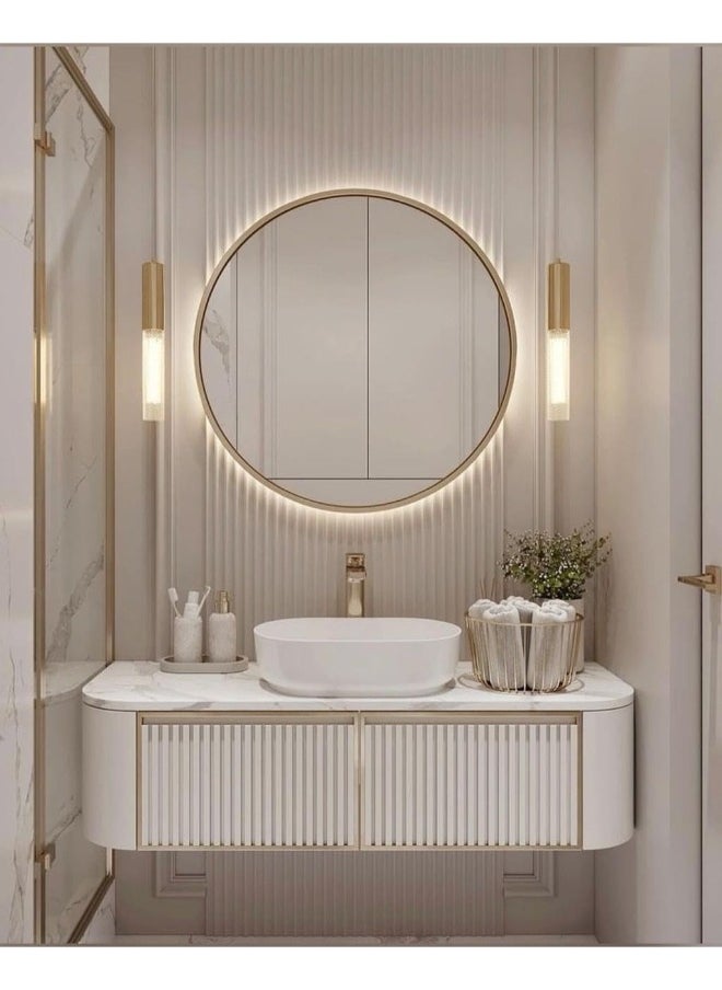 Generic White Led Wall Mirrors With A Golden Metal Frame 70X70X3Cm Gold  - Image 2
