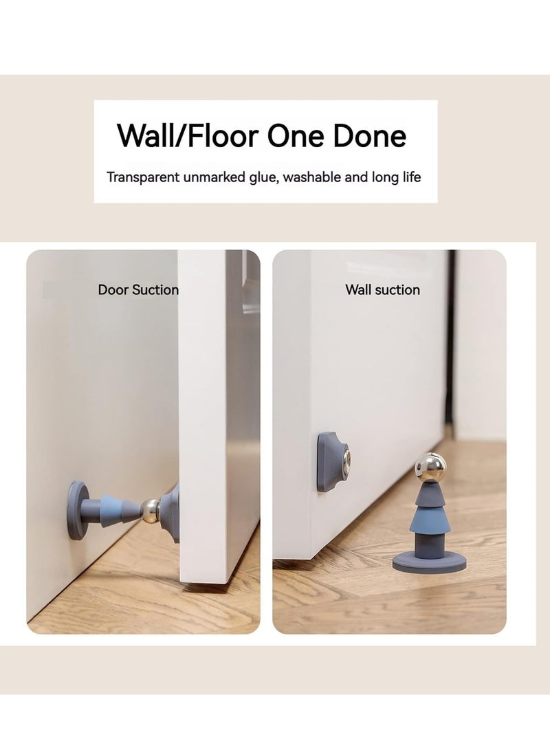 Magnetic Door Stopper Silicone Door Suction Punch-Free Door Stopper Anti-Collision Silicone Fixed Household Strong Magnetic Door Suction for Wall 2 Pcs Blue and White - Image 2