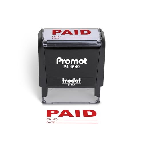 Promot Paid Stamp Self Inking Stamp - Paid Stamp for Office, Accounts Payable Stamp w/Check Number and Date - Rubber Stamps for Retail Use, Red Ink Stamp, Self Inking Stamp for Business Supplies - Image 1