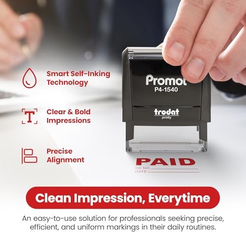 Promot Paid Stamp Self Inking Stamp - Paid Stamp for Office, Accounts Payable Stamp w/Check Number and Date - Rubber Stamps for Retail Use, Red Ink Stamp, Self Inking Stamp for Business Supplies - Image 3