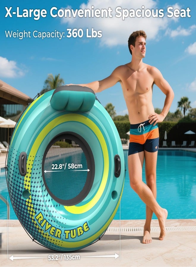 POOLACC 2 Pack 53" Heavy Duty River Tube Float for Adults,Inflatable River Raft Float for Pool Lake Beach with Built-in Cup Holders,Ergonomic Backrest,Durable Grip Handles & Grab Rope,360Lb Weight Capacity - Image 2