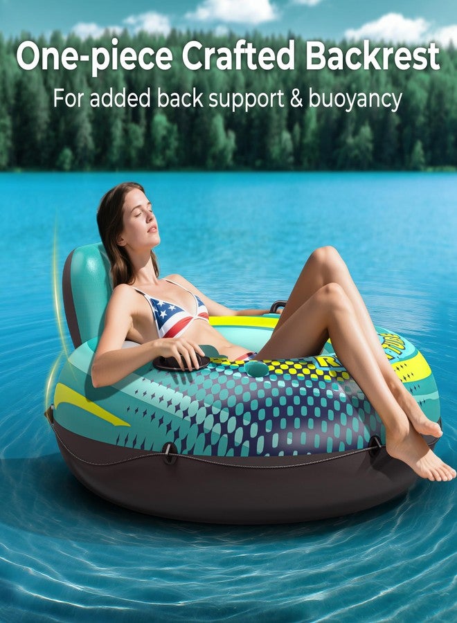 POOLACC 2 Pack 53" Heavy Duty River Tube Float for Adults,Inflatable River Raft Float for Pool Lake Beach with Built-in Cup Holders,Ergonomic Backrest,Durable Grip Handles & Grab Rope,360Lb Weight Capacity - Image 4