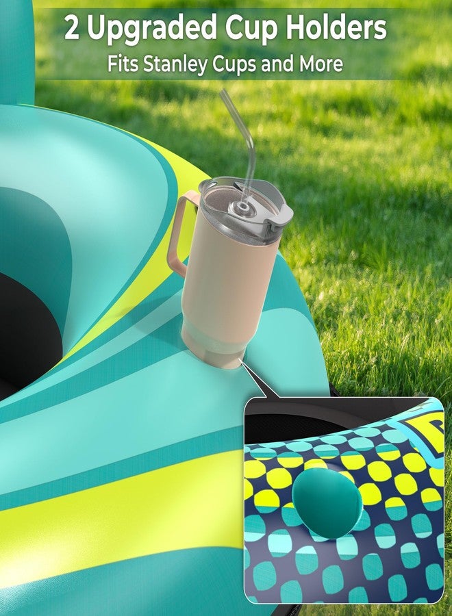 POOLACC 2 Pack 53" Heavy Duty River Tube Float for Adults,Inflatable River Raft Float for Pool Lake Beach with Built-in Cup Holders,Ergonomic Backrest,Durable Grip Handles & Grab Rope,360Lb Weight Capacity - Image 5