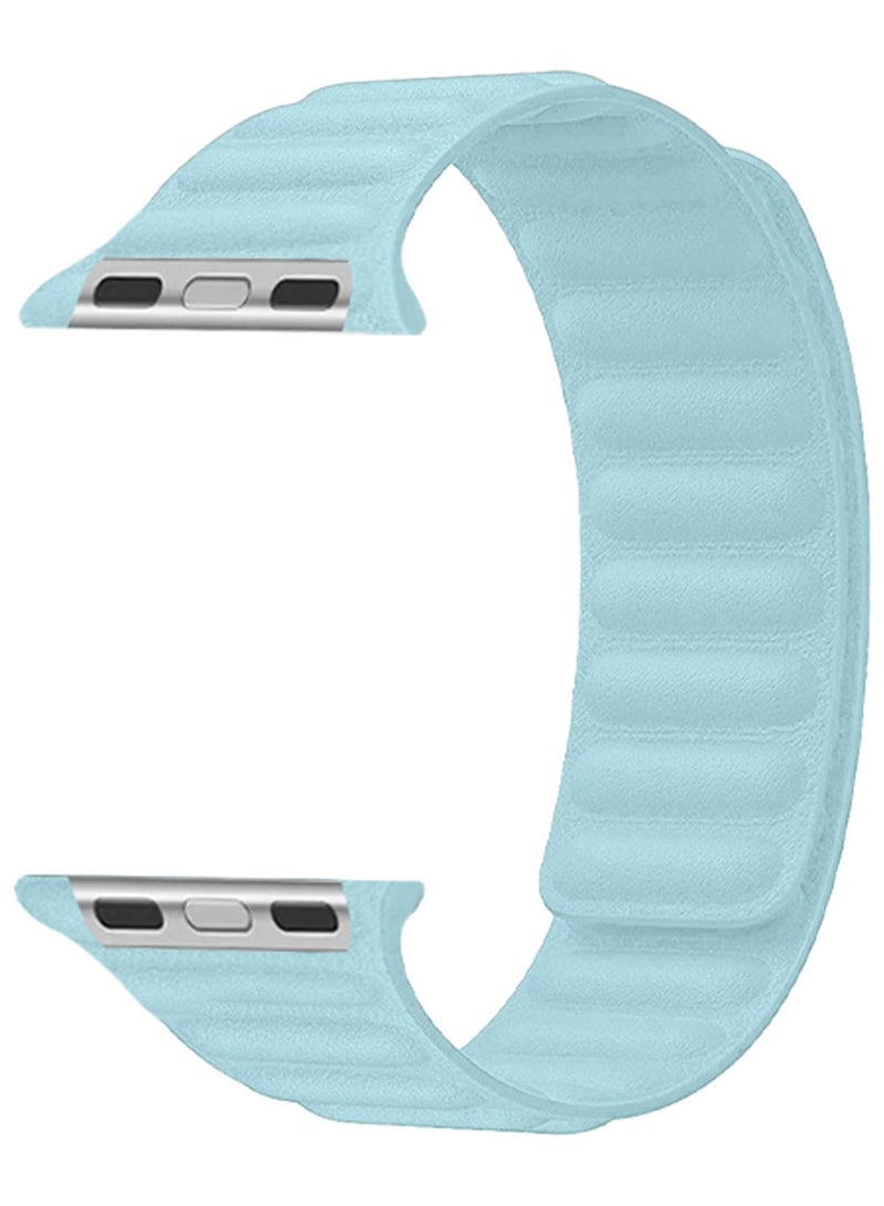 CATANES Replacement Band for Apple Watch Band 49mm 46mm 45mm 44mm -Leather Link Strap Magnetic Loop Adjustable Bracelet - Light Blue - Image 1