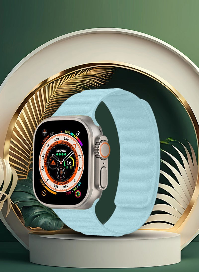 CATANES Replacement Band for Apple Watch Band 49mm 46mm 45mm 44mm -Leather Link Strap Magnetic Loop Adjustable Bracelet - Light Blue - Image 5