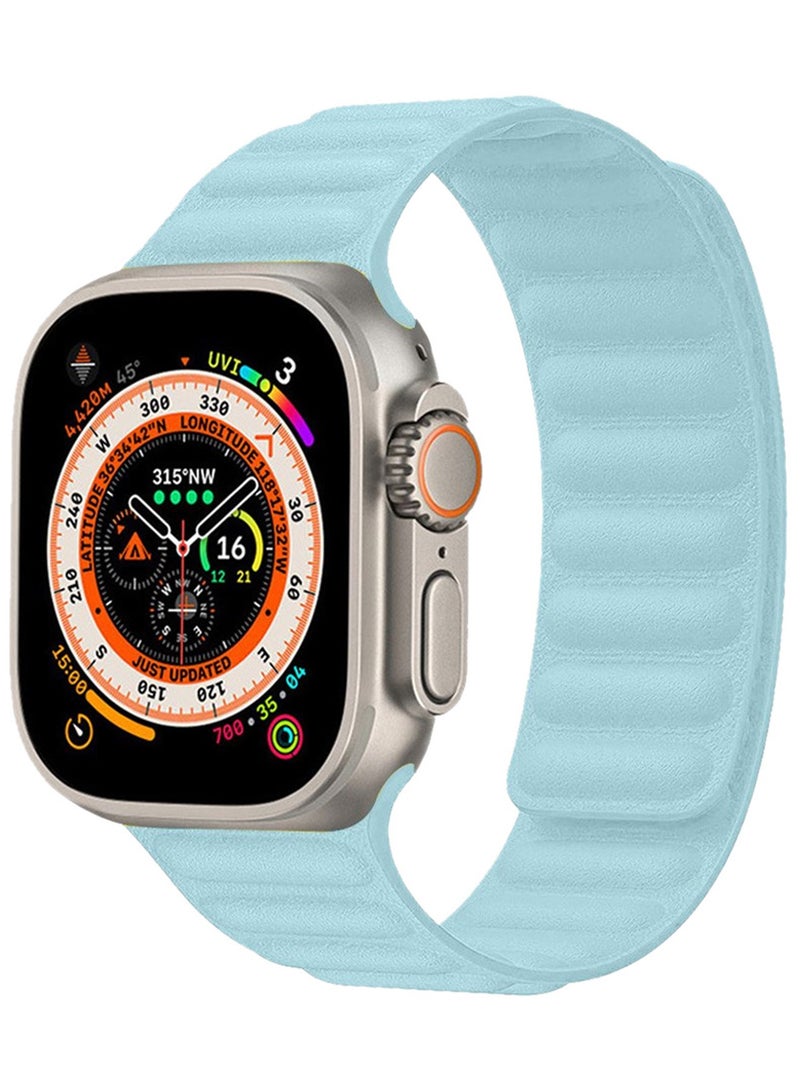 CATANES Replacement Band for Apple Watch Band 49mm 46mm 45mm 44mm -Leather Link Strap Magnetic Loop Adjustable Bracelet - Light Blue - Image 2