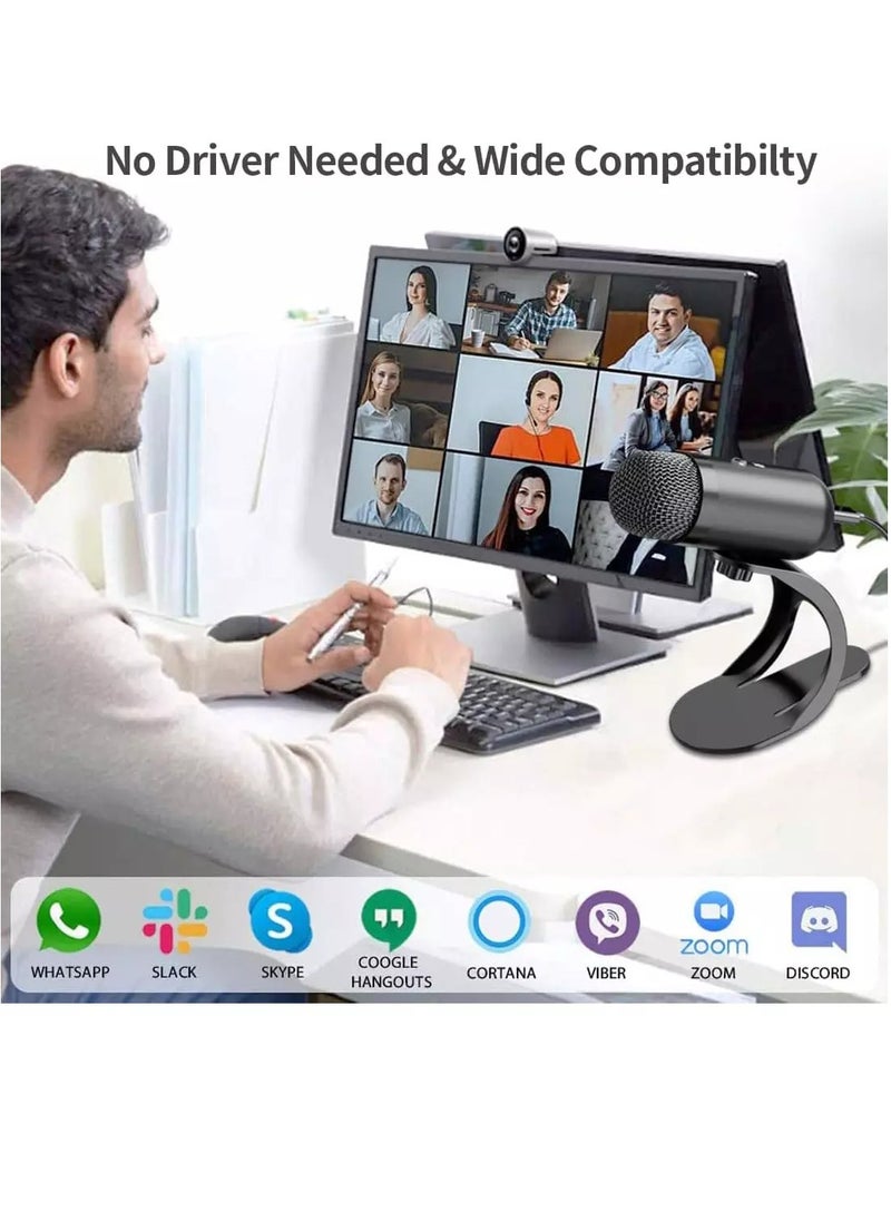 ميكروفون كمبيوتر K6 USB، ميكروفون بودكاست سطح المكتب مع زر كتم الصوت لتسجيل البث، مكثف متعدد الاتجاهات، حامل توصيل وتشغيل مع التحكم في مستوى الصوت للكمبيوتر الشخصي والكمبيوتر المحمول وماك ويوتيوب