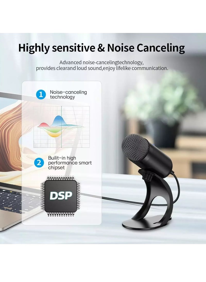 ميكروفون كمبيوتر K6 USB، ميكروفون بودكاست سطح المكتب مع زر كتم الصوت لتسجيل البث، مكثف متعدد الاتجاهات، حامل توصيل وتشغيل مع التحكم في مستوى الصوت للكمبيوتر الشخصي والكمبيوتر المحمول وماك ويوتيوب