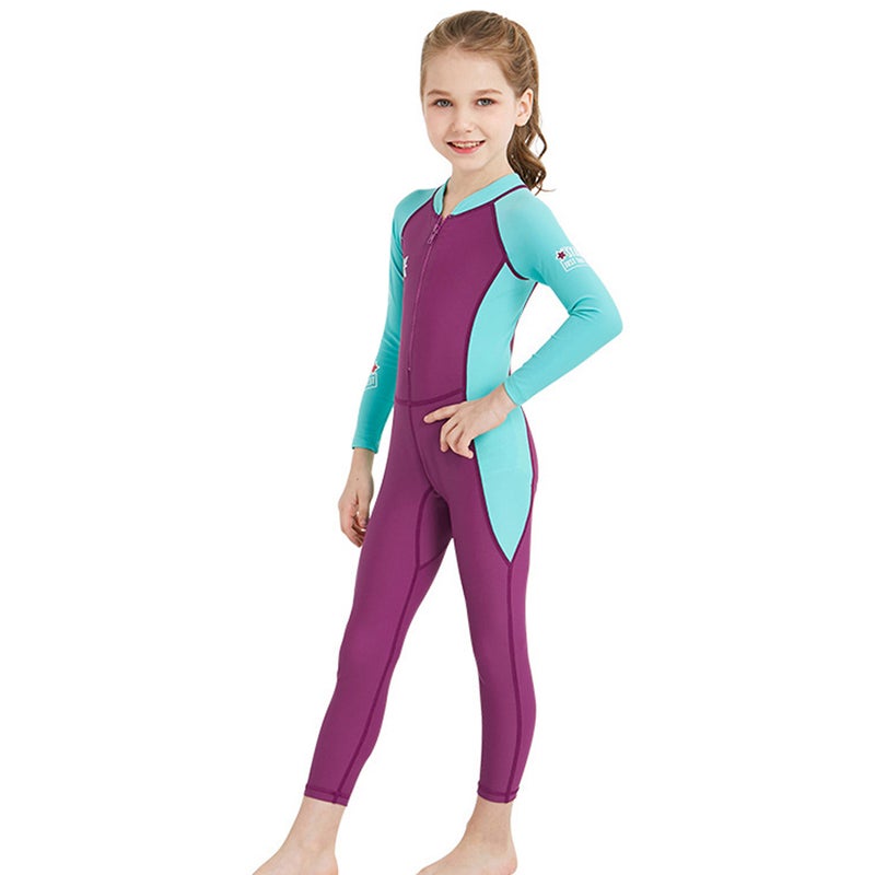 Kids Full Body Swimsuit Girls Boys Long Sleeve UV Protection Swimming Suit Front Zip Quick Dry Clothes - Image 1