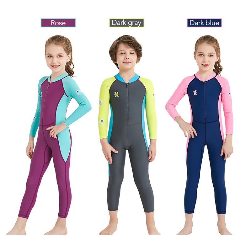 Kids Full Body Swimsuit Girls Boys Long Sleeve UV Protection Swimming Suit Front Zip Quick Dry Clothes - Image 2