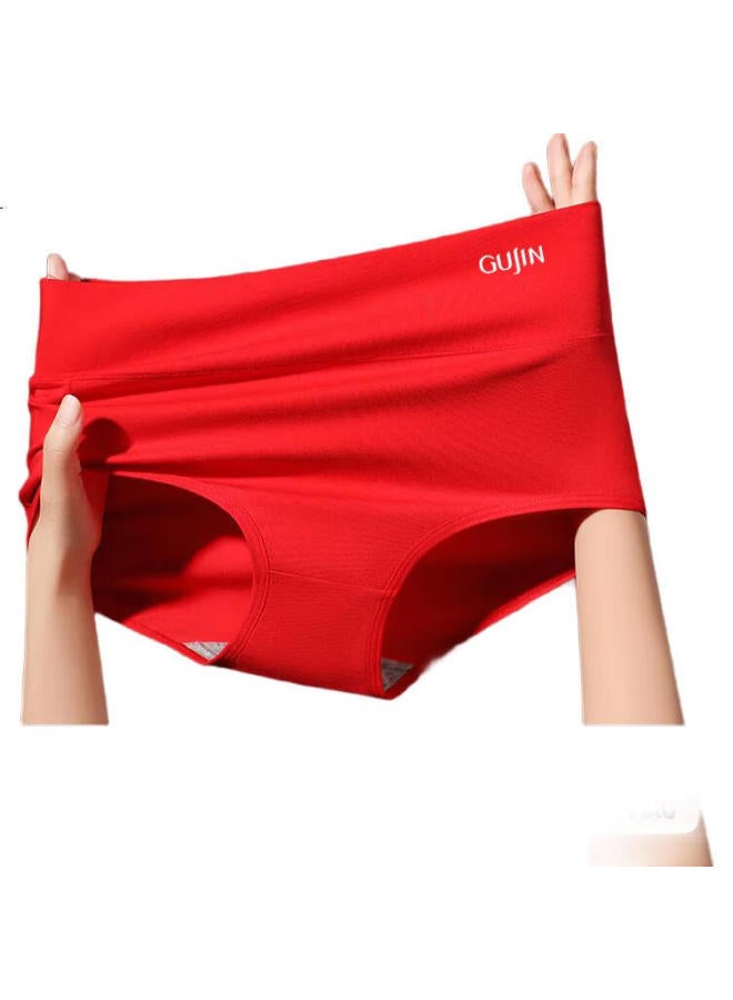 GUJIN Zodiac Year Underwear For Women, Hongyun Series, High-Waisted, Tummy Control, Antibacterial, Plus Size Women'S Underwear, Bright Red, Three-Pack - Image 3