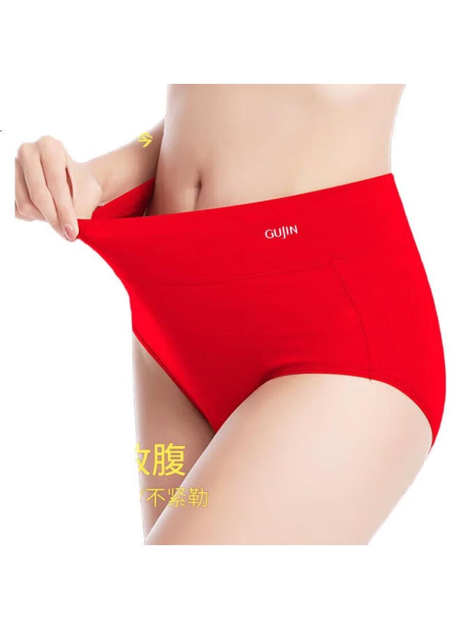 GUJIN Zodiac Year Underwear For Women, Hongyun Series, High-Waisted, Tummy Control, Antibacterial, Plus Size Women'S Underwear, Bright Red, Three-Pack - Image 1