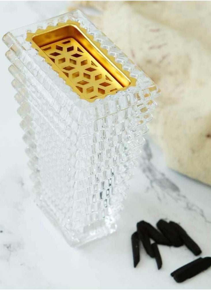 SAQOWARE Luxury Crystal Arabic Incence Bakhoor Burner Square Oud Burner | Mabkhara | Madkhan - Metal with Glass Holder  - Image 2