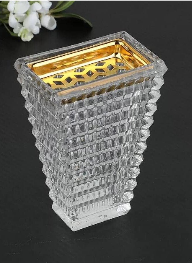 SAQOWARE Luxury Crystal Arabic Incence Bakhoor Burner Square Oud Burner | Mabkhara | Madkhan - Metal with Glass Holder  - Image 1