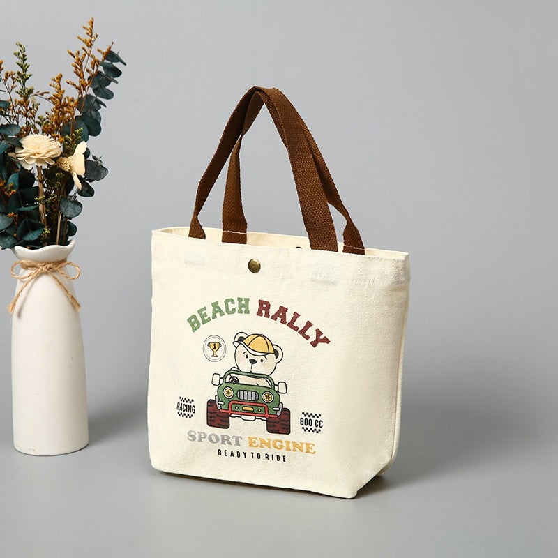 Style Bear Canvas Bag Portable Lunch Bag Cute Cartoon Artistic Handbag Gift Bag For Women - Image 1