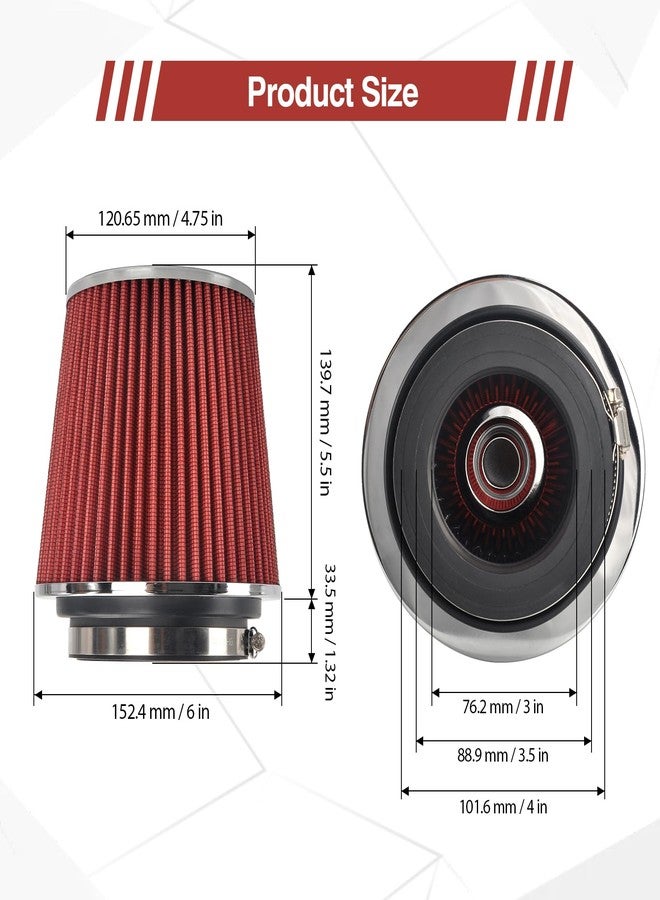 GESEXI Clamp On Air Intake Filter fits 3 In /3.5 In /4 In Three Different Size, Washable Cone Air Intake Filter - Image 2