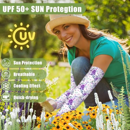 Bebila Gardening Sleeves for Women Farm UV Sun Protection Anti-Scratch Cooling Sleeves with Thumb Hole Arms Cover Outdoors (purple) - Image 2