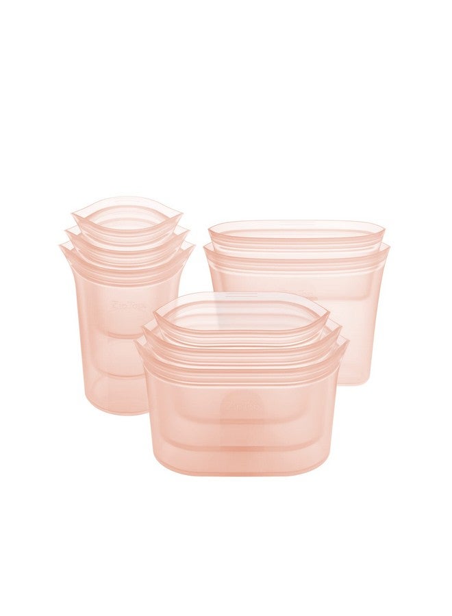 Zip Top Zip Top Reusable Food Storage Bags | Full Set of 8 [Peach] | Silicone Meal Prep Container | Microwave, Dishwasher and Freezer Safe | Made in the USA  - Image 1