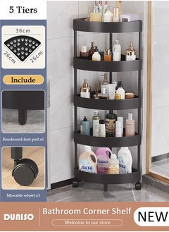 DUNISO 5 Tiers Shower Caddy, Bathroom Corner Shelf Organizer with Wheels, Rust Proof Corner Open Storage Cart, Hollow Design Shower Caddy Corner Shelves,Bathroom Shelving Unit Cart, Shower Shelves for for Bathroom, Kitchen, Laundry  - Image 1