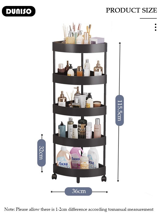 DUNISO 5 Tiers Shower Caddy, Bathroom Corner Shelf Organizer with Wheels, Rust Proof Corner Open Storage Cart, Hollow Design Shower Caddy Corner Shelves,Bathroom Shelving Unit Cart, Shower Shelves for for Bathroom, Kitchen, Laundry  - Image 4