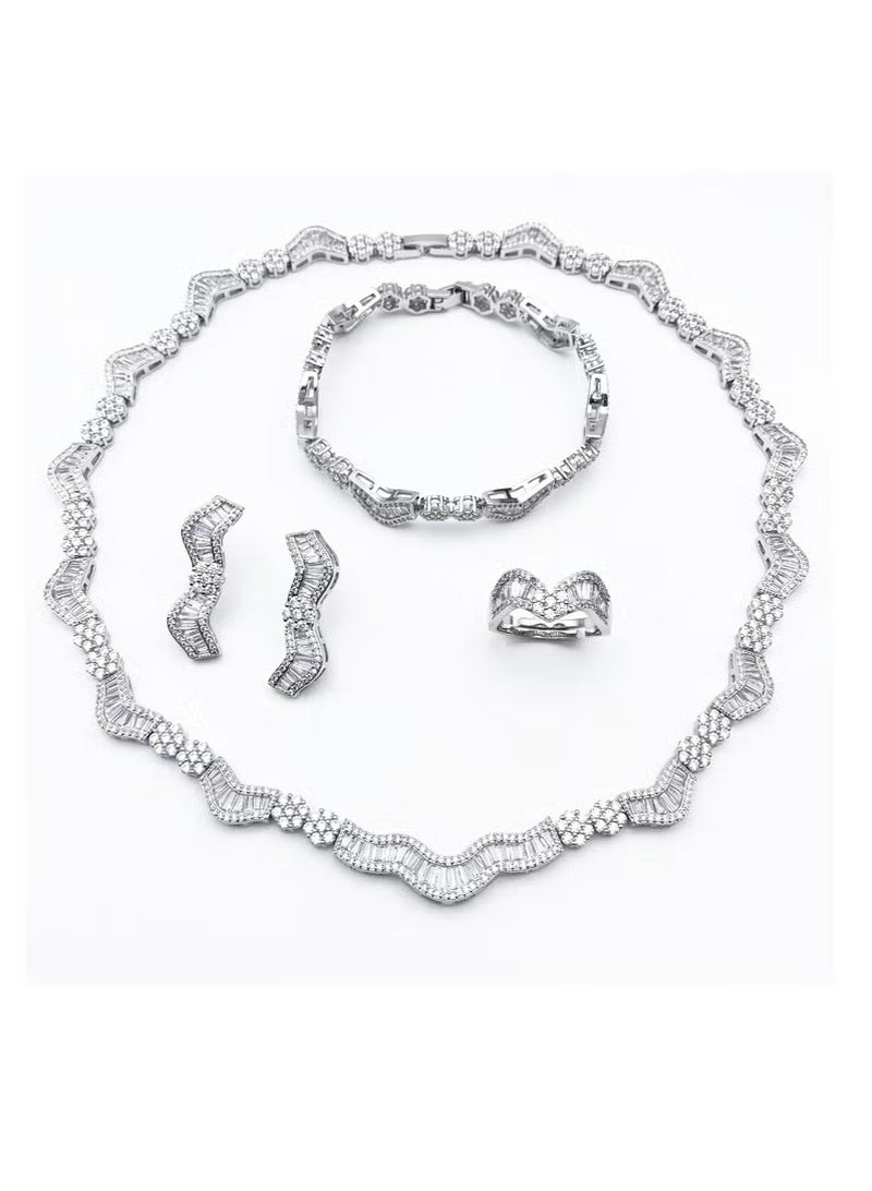 Ciara Luxury Fashion Cubic Zirconia 4 Piece Necklace Earrings Ring Bracelet Jewelry Set Suitable Wedding Party for Men Women Gift - Image 2