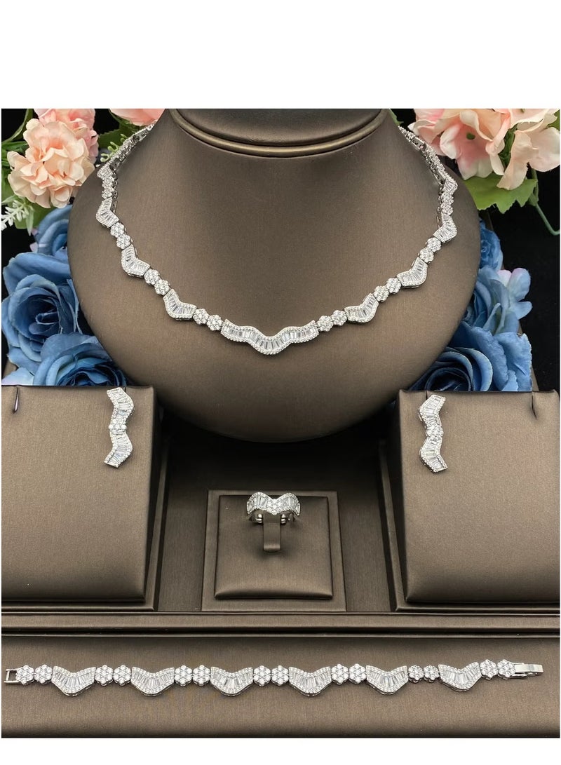 Ciara Luxury Fashion Cubic Zirconia 4 Piece Necklace Earrings Ring Bracelet Jewelry Set Suitable Wedding Party for Men Women Gift - Image 1