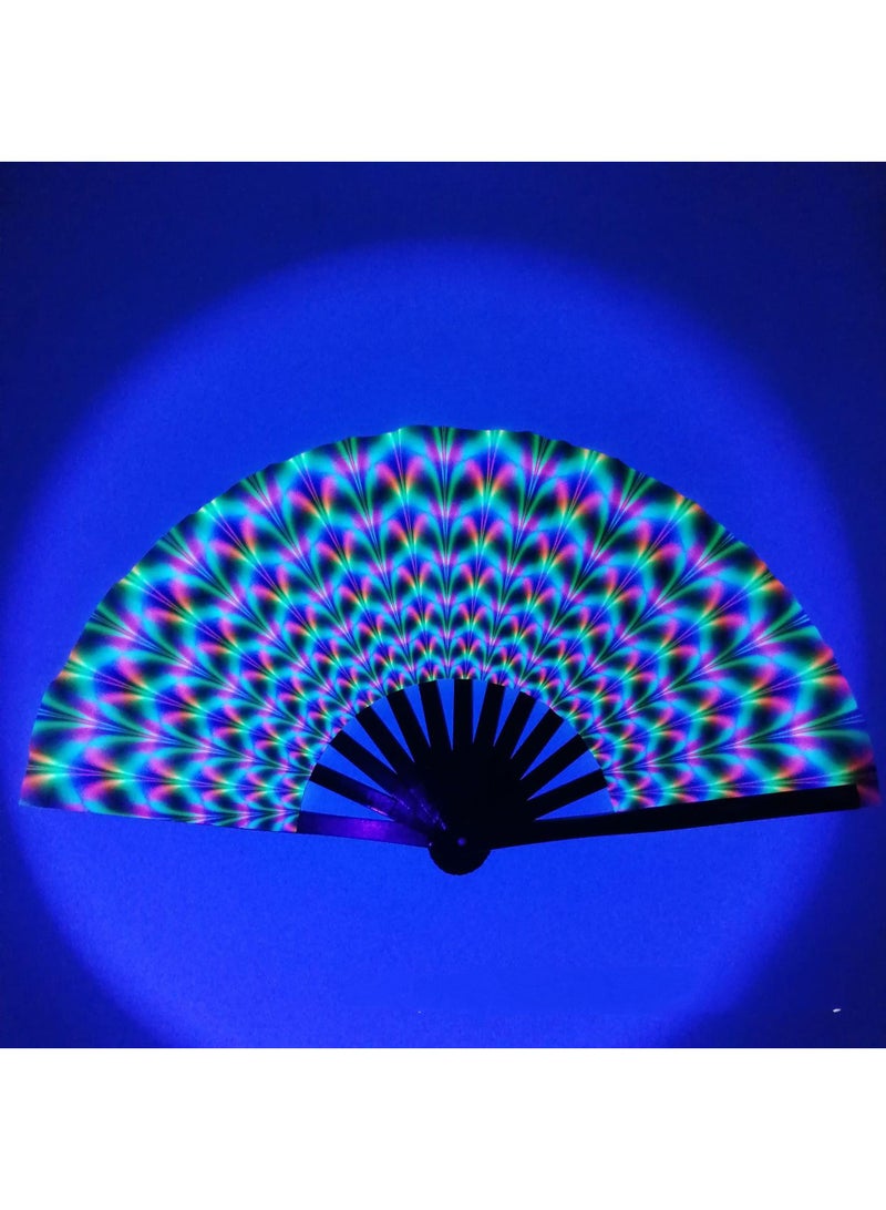General Bamboo Bone Folding Fan UV Glow Rave Foldable Chinese Vintage Bamboo Silk Fans for Party Wedding Dancing Decoration Gift Performance Baby Shower  - Image 1